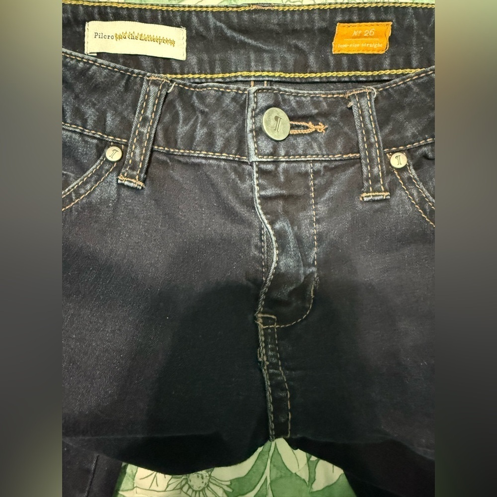 Pilcro and The Letterpress Low Rise Straight Leg Jeans Womens 26 Zipper Ankles - Picture 3 of 8